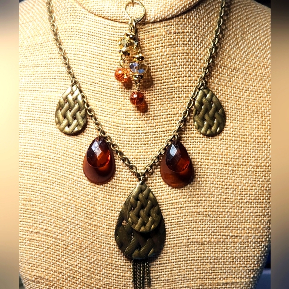 One of a kind Vintage Amber Necklace and Earrings Set